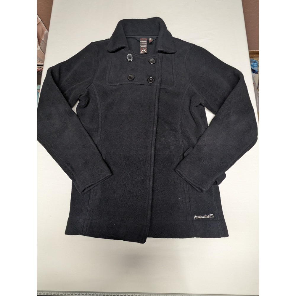 Avalanche Womens Black‎ Thermal Fleece Pea Coat Jacket Double Breasted Medium